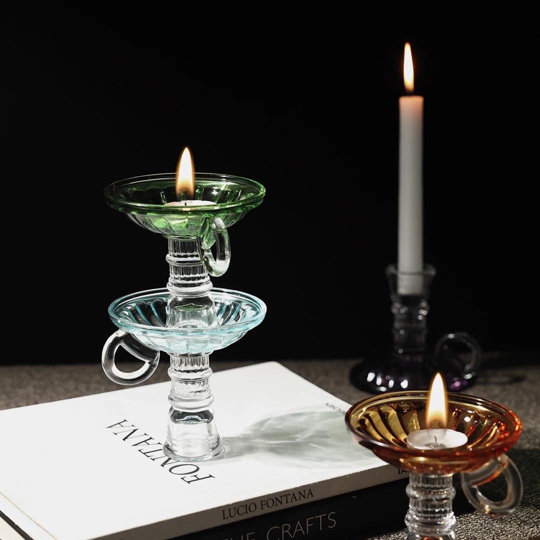 Neoclassical Double-Sided Dual Use Glass Scented Candle Holders Candlelight Dinner Props Romantic Home Decoration Ornaments