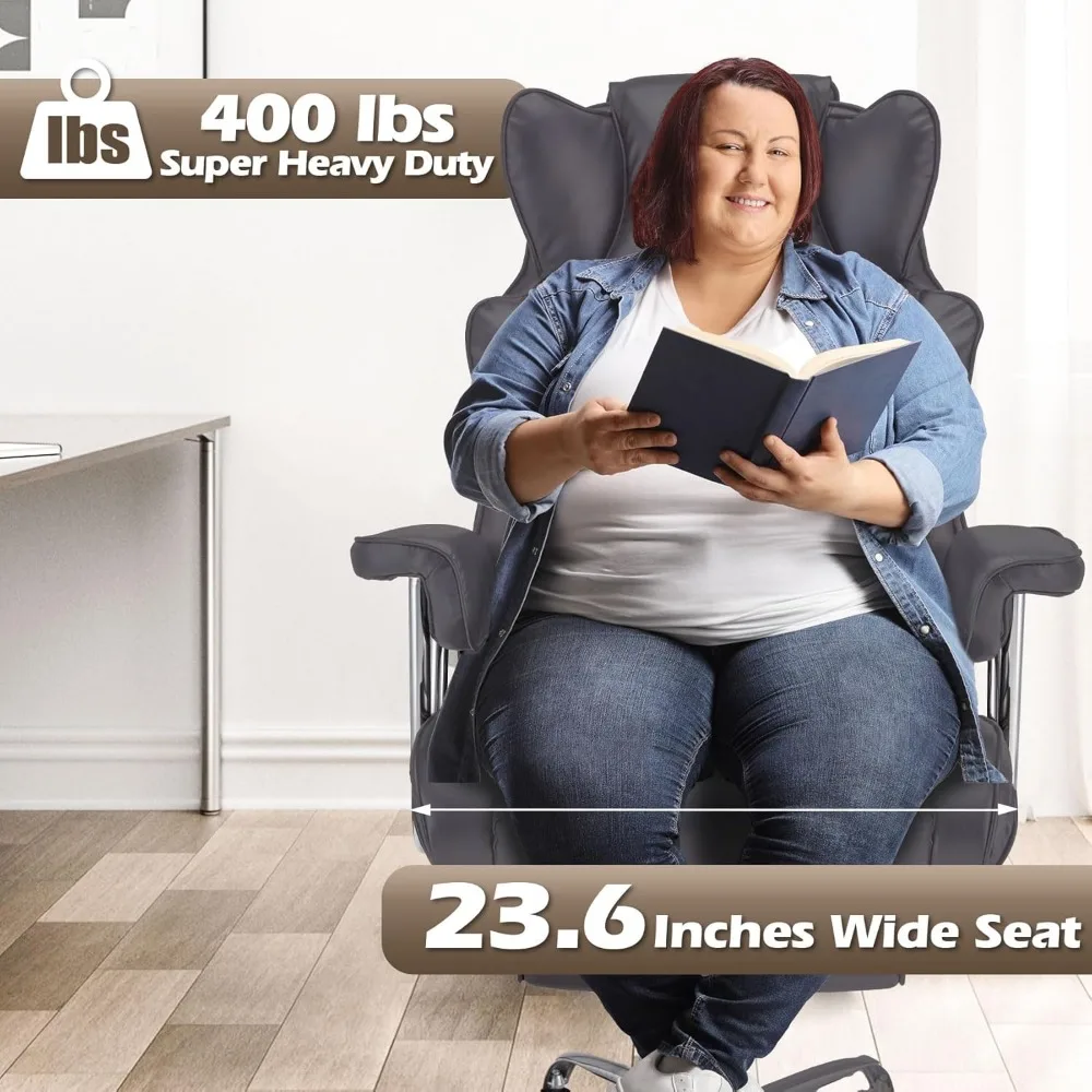 كرسي مكتب تنفيذي مريح كبير الحجم مع مسند للقدمين ومقعد جلدي عالي الظهر قابل للتعديل