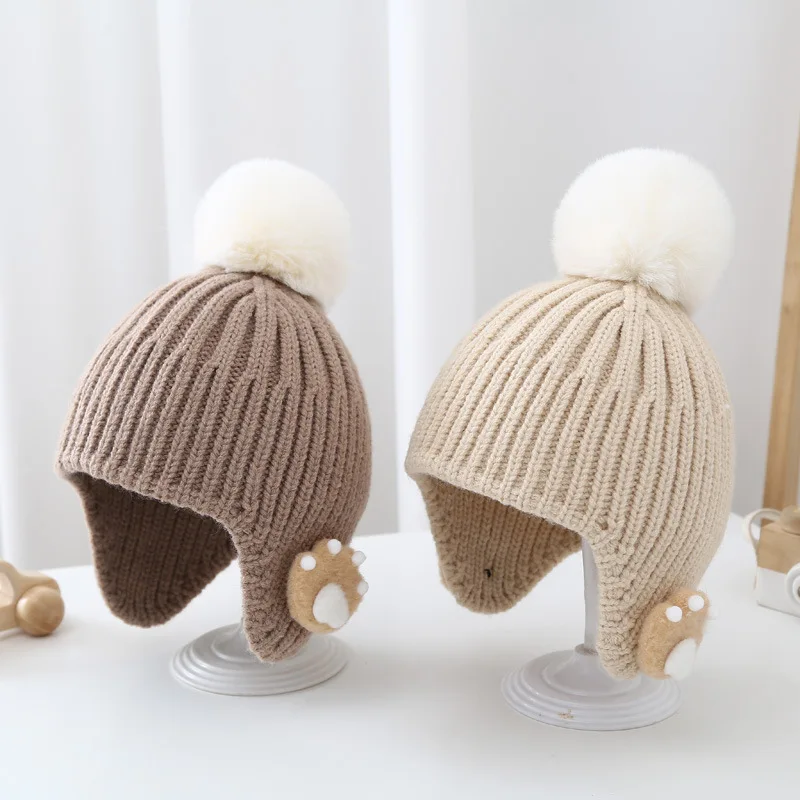 2 3 4 5 Years Old Boys Girls Children Beanie Knitted Warm Caps Winter Snow Bonnets with Ear-flap Kids Cartoon Hats