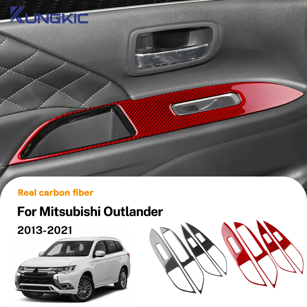 

For Mitsubishi Outlander 2013-2020 2021 Real Soft Carbon Fiber Sticker LHD RHD Car Window Lift Button Panel Interior Accessories