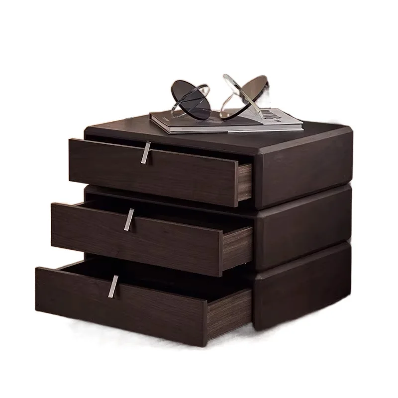 

Italian minimalist all solid wood rotating bedside table bedroom simple modern light luxury chest solid wood smoked color
