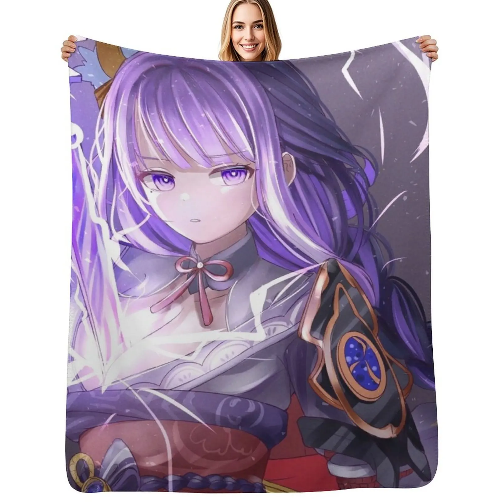 

Raiden Shogun Throw Blanket Flannels Decorative Beds Camping Summer Blankets