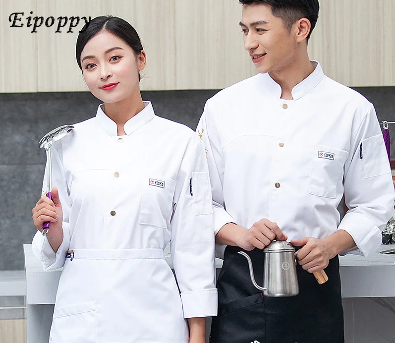 Unisex Kitchen Cooker Chef Uniforms Bakery Food Service Short Sleeve Breathable Chef Jacket & Apron