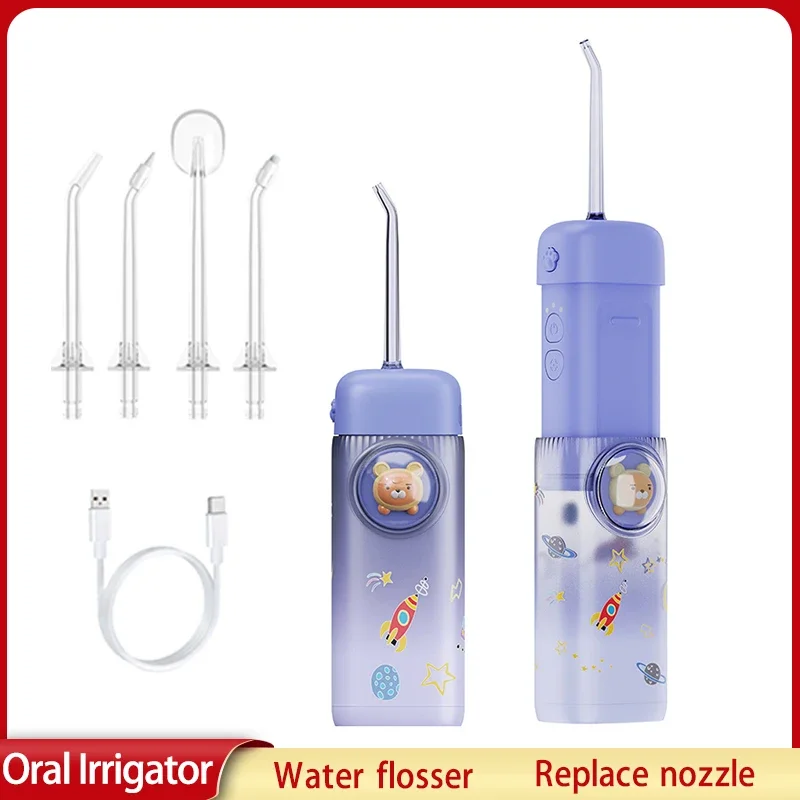 Mini Children Electric Oral Irrigator Portable Water Flosser Gums Braces Cordless Care for Teeth Cleaning Rechargeable 4 Tips