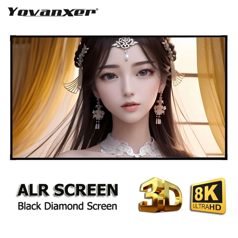 

2024 New Black Diamond ALR Projector Screen Ambient Light Rejecting Fixed Frame 1CM Ultra Narrow Bezel CLR 4K 8K 3D Projection