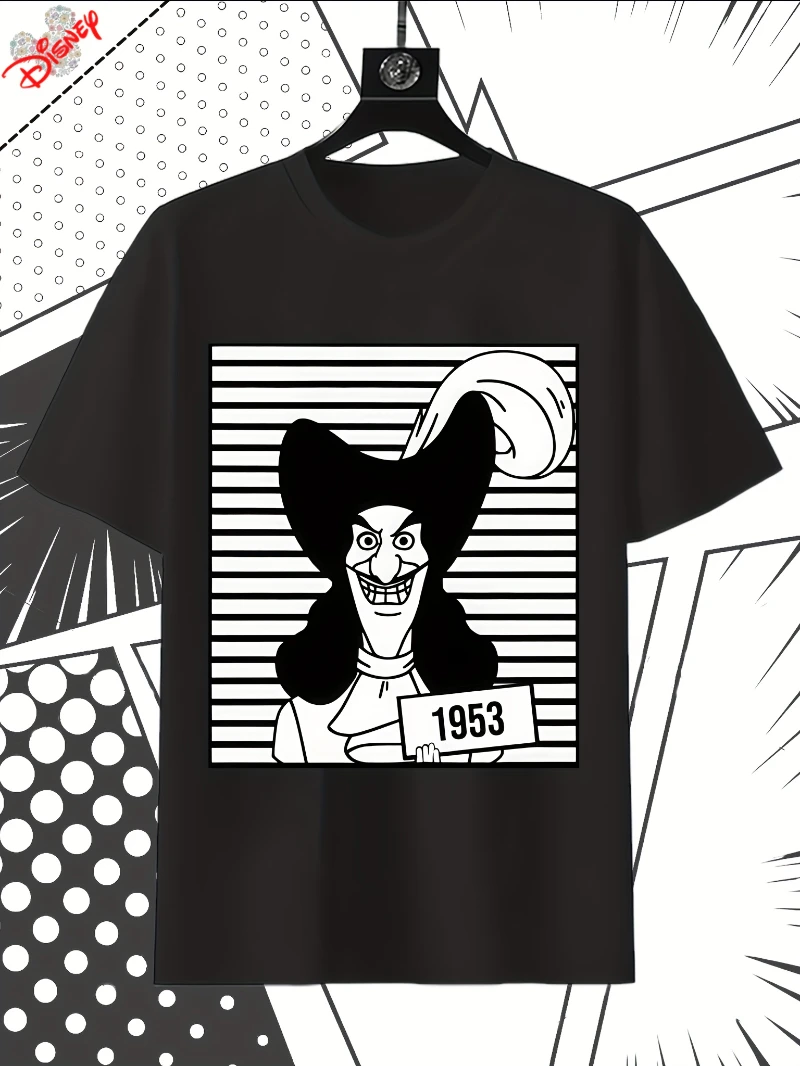 

Men's Disney Retro Captain Hook 1953 Pattern T-shirt - White and Black Retro Pirate Costume Design T-shirt