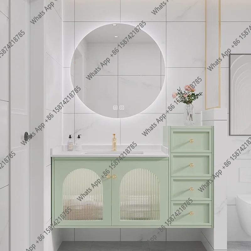 VK Light Luxury Smart Rock Board Bathroom Cabinets Combined With Nordic Hand Wash Basin Solid Wood Net Red Bear Mirro