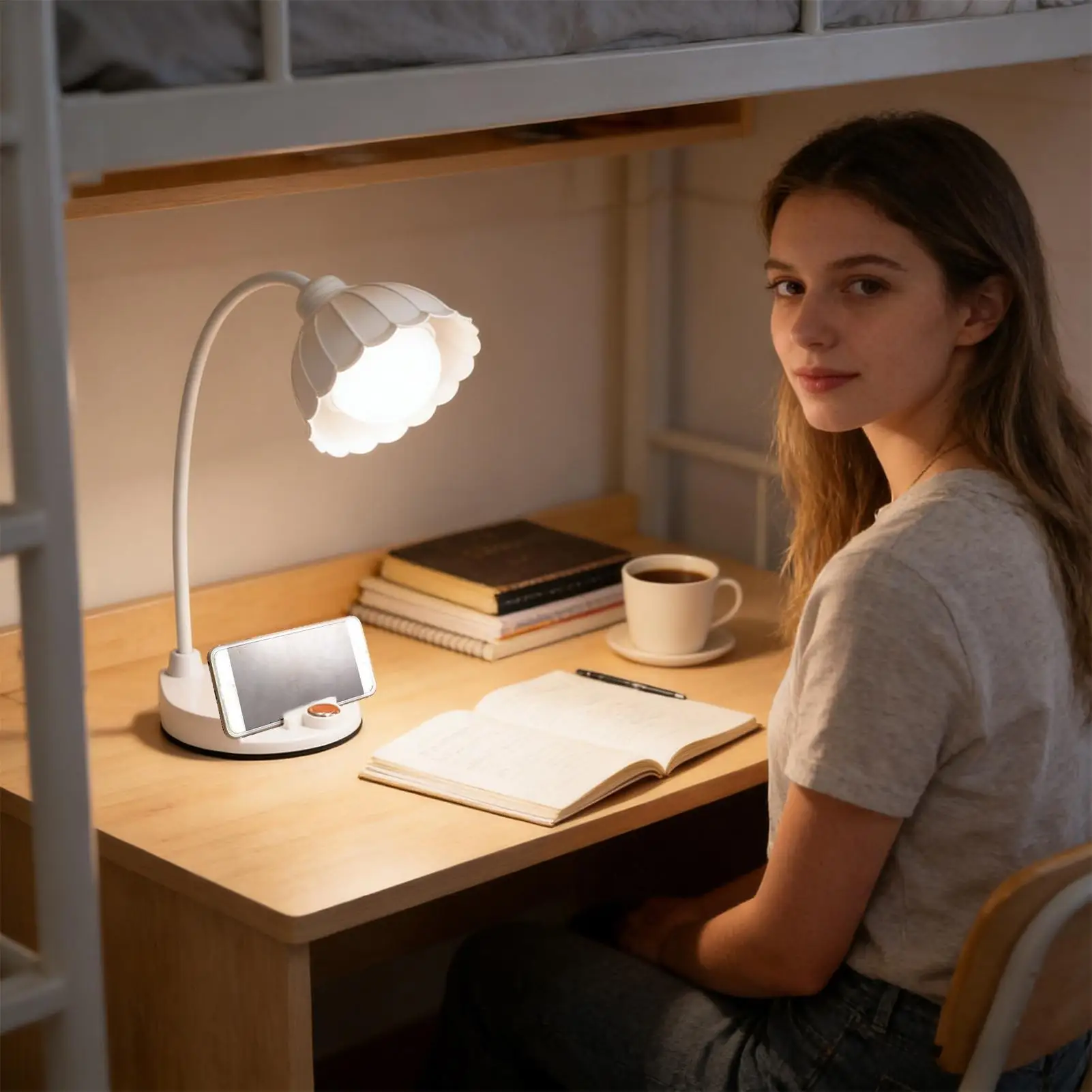 Desk Lamp Cute Non-Glare Dimmable Rechargeable Indoor Table Lamp Flower Theme For Living Room Dorm Apartment Studying Reading