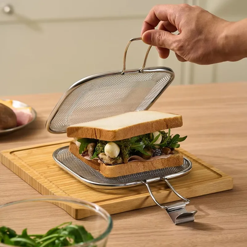 304 Stainless Steel Sandwich Grill Net Breakfast Machine Bread Toaster Baking Tool Portable for Outdoor Family Kitchen