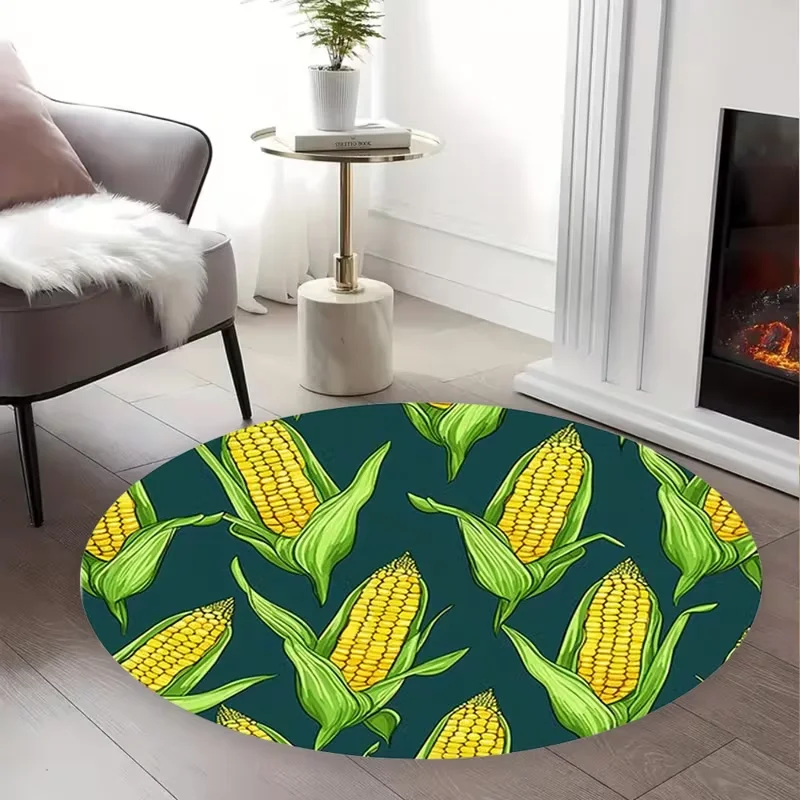 Cute Cartoon Teeth Toothbrush Round Rug Bright Yellow Dental Theme Non Slip Soft Carpet Bedroom Floor Decoration