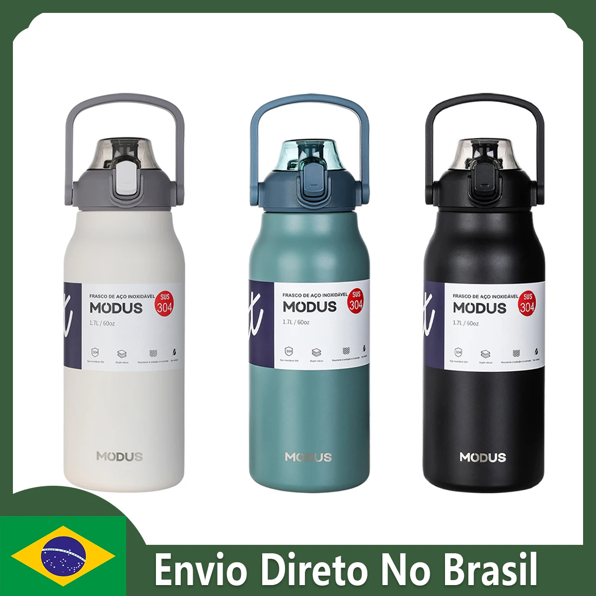 Botella de agua térmica de acero inoxidable de gran capacidad con pajita, taza térmica, botella de vacío fría y caliente, gimnasio