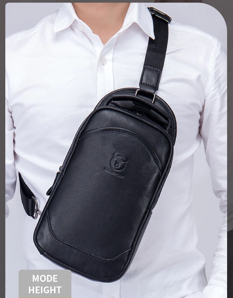 Large capacity portable leather breast bag vertical diagonal across multi-pocket mobile phone storage travel shoulder backpack