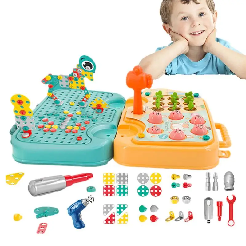 Kids Drill And Screw Set Mosaic Drill Set Storage Box Cute Drill Puzzle Toy Creative & Educational Multifunctional STEM Drill To