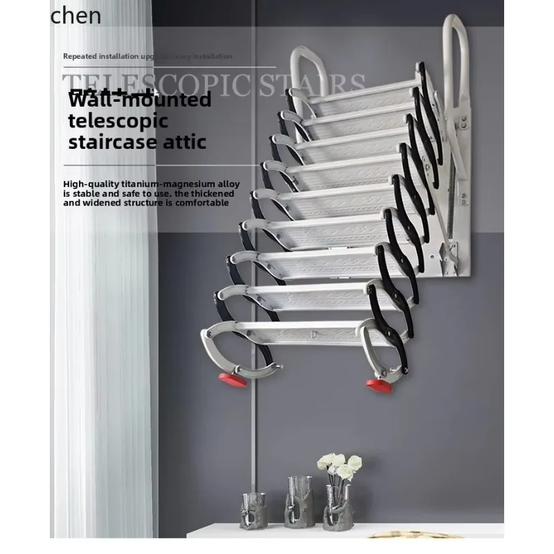 X4-14  wall-mounted attic telescopic staircase household thickened extension ladder indoor and outdoor overall folding