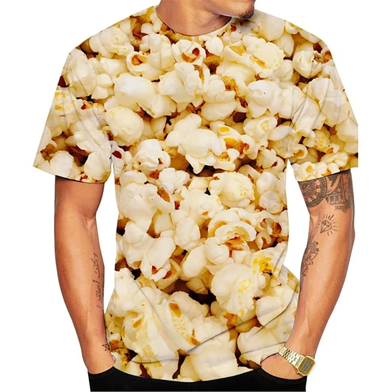 Newest Popcorn 3D Printing T Shirt Man Summer O-Neck Short Sleeve Oversized Top Casual Tee Loose Streetwear Harajaku Tshirts Men