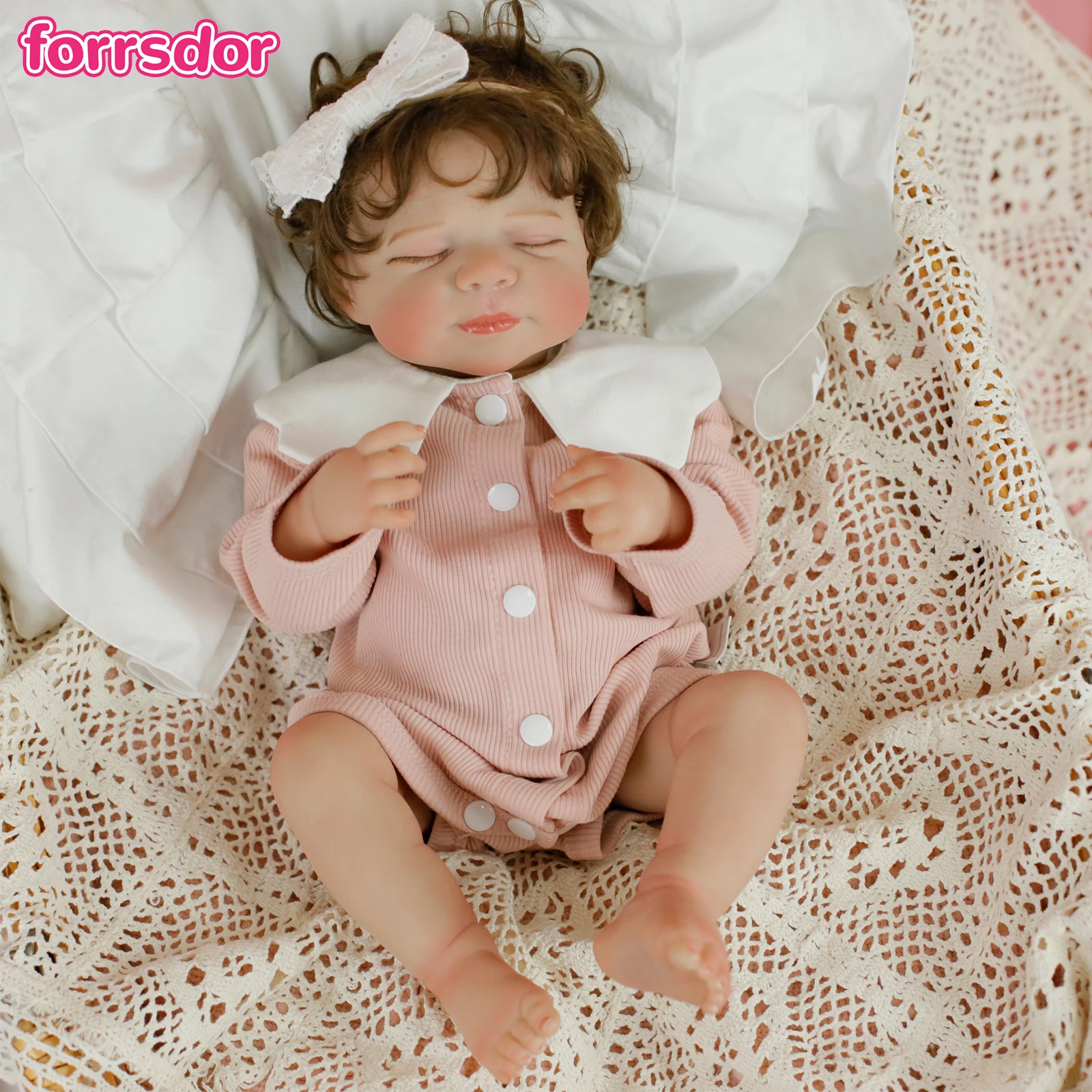 

18inch Reborn Baby Doll Girl Sleeping Baby Doll Handmade Newborn Bebe Toy 3D Skin Full Vinyl Body Doll with 2 Style Outfits