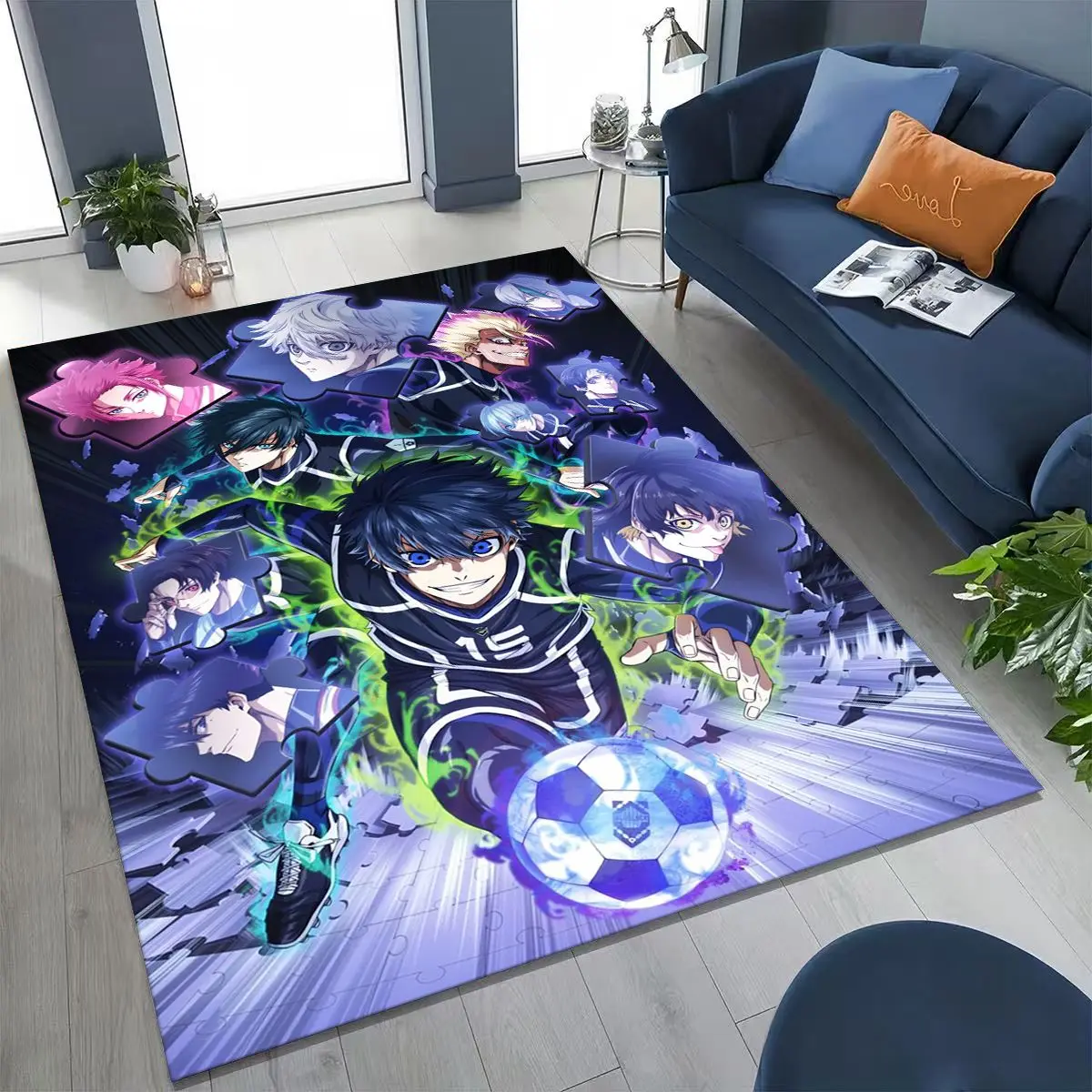 Cartoon BLUE LOCK Football Anime Isagi Rug for Bedroom Living Room Sofa Home Doormat Decor, Large Kids Play Non-slip Floor Mat