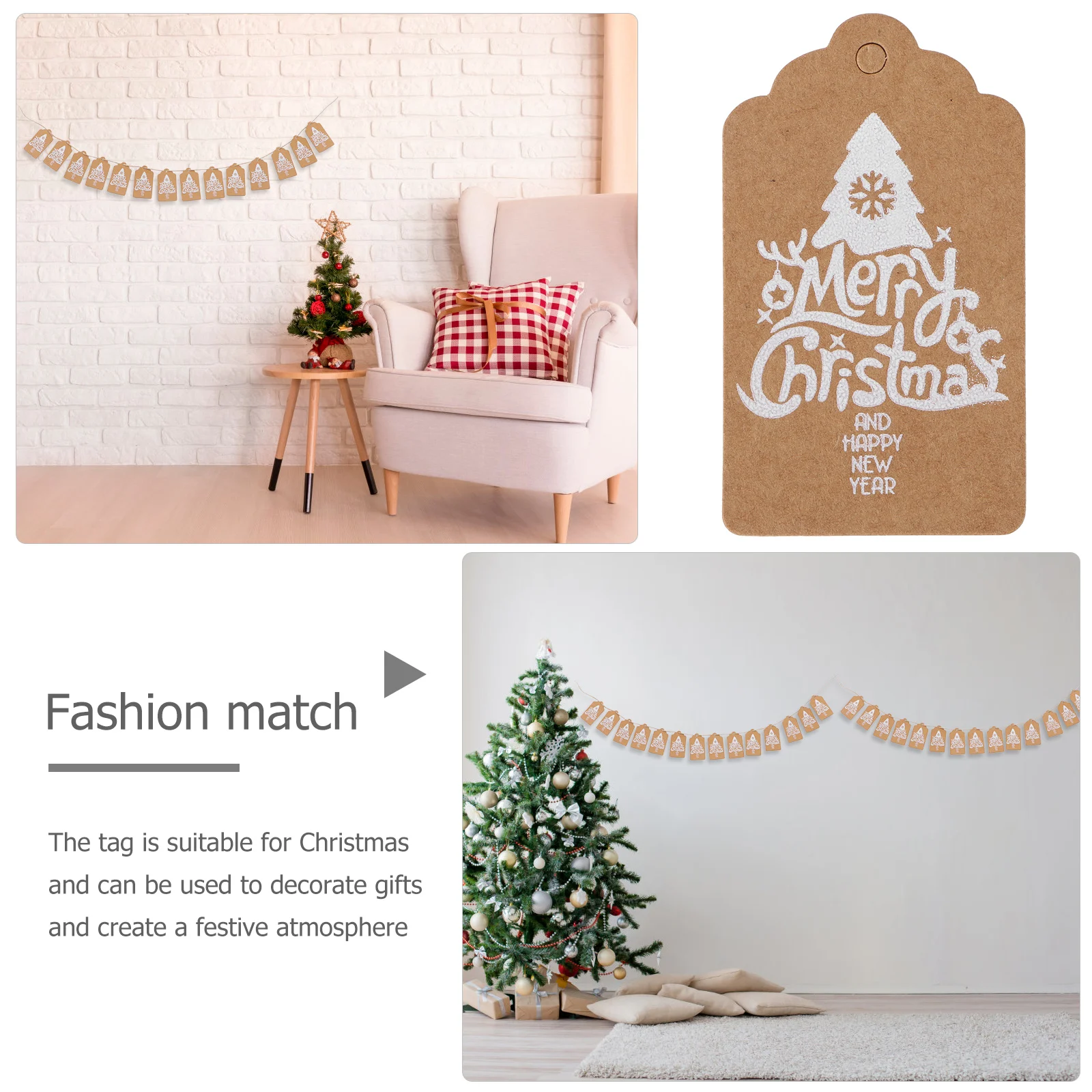 

100pcs Christmas Paper Tags with Rope Simple Design for Kids Gifts Candy Cookies Decoration Scrapbooking Embellishments