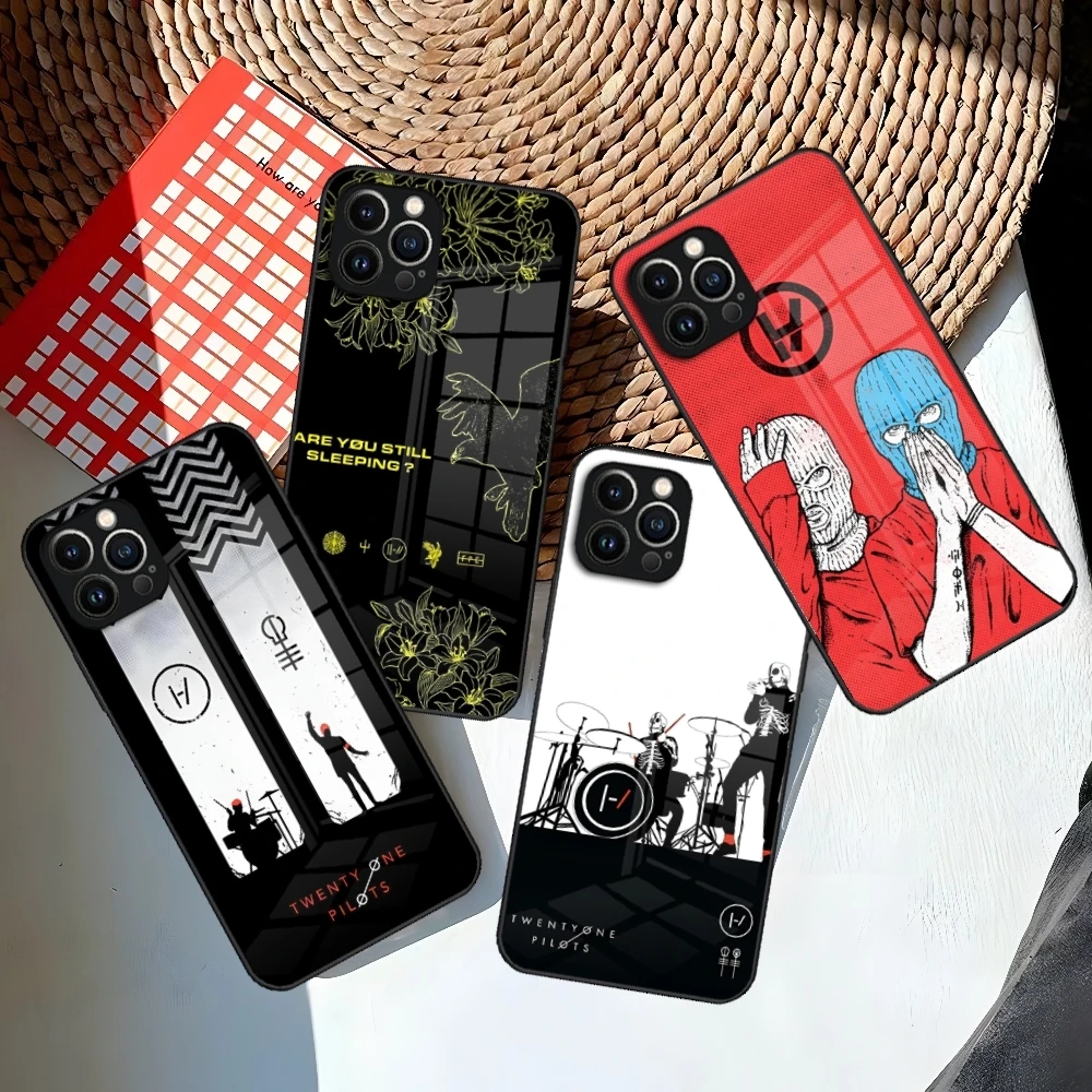 T-Twenty One Pilots Phone Case For Iphone 16 15 14 12 11 13 Pro Max Mini X 8 Xr Xs 7 Puls Glass Cover