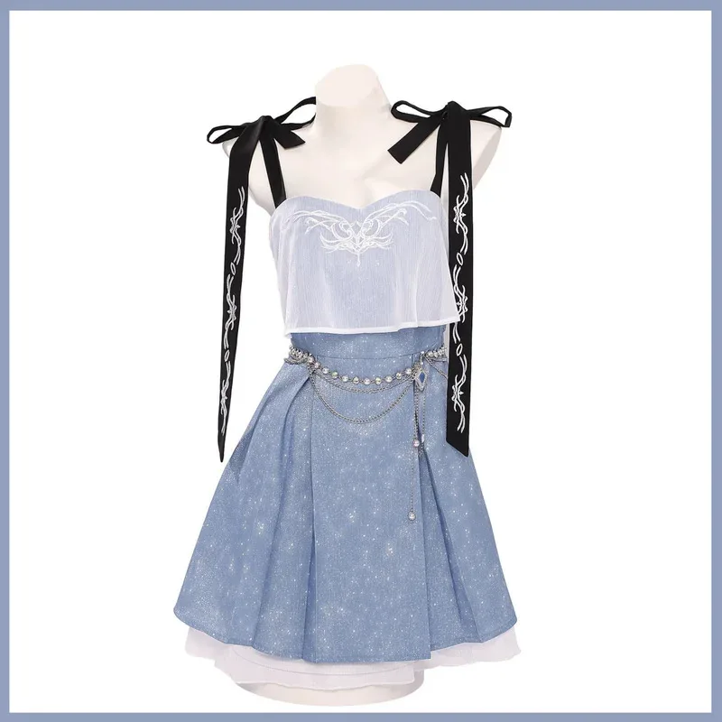 2025 aaa 애니메이션 러브 앤 딥스페이스 히로인 제인 자비에르 라파엘 코스프레 의상 블루 프린세스 드레스 가발 여성 섹시 가면 무도회 의상