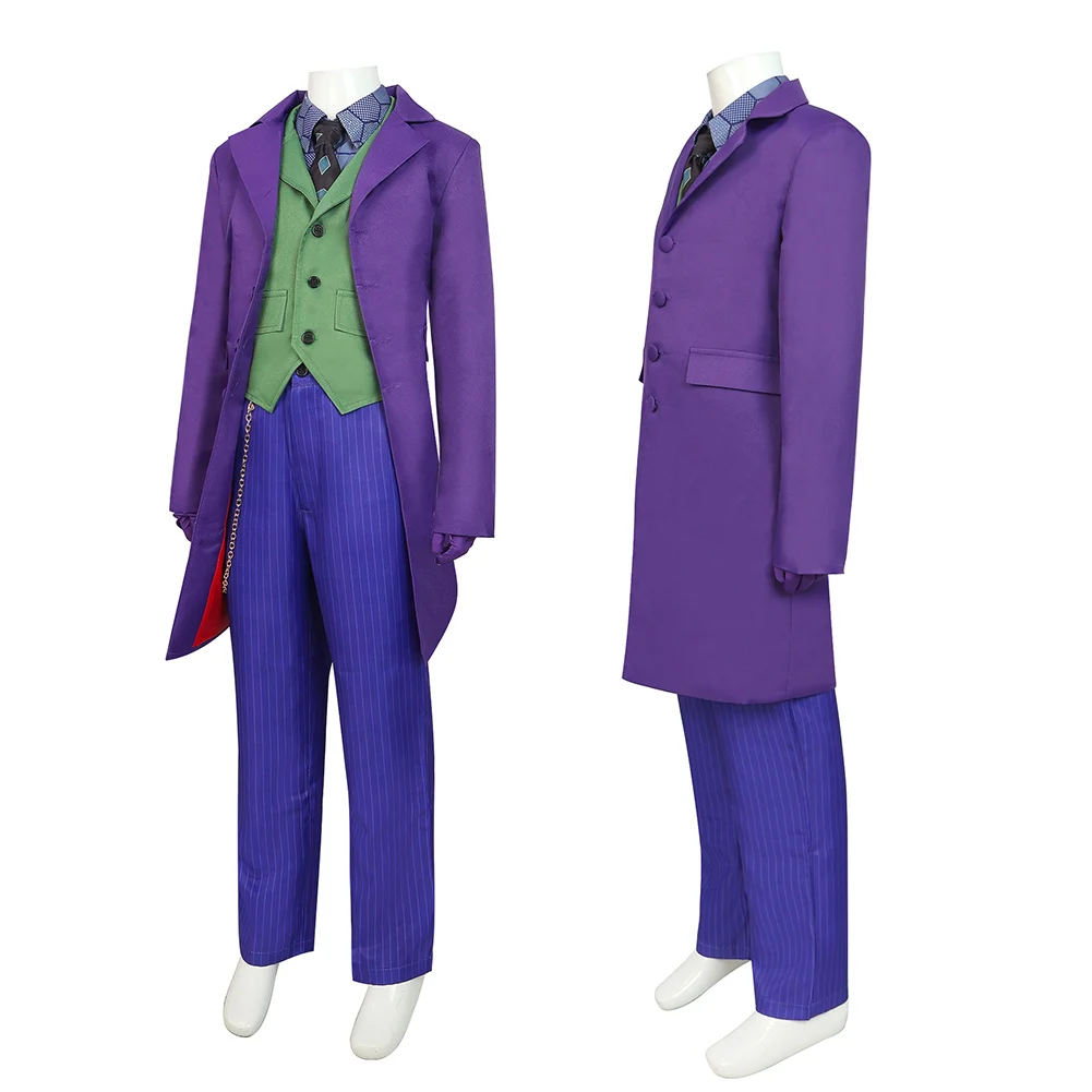 Disguise Joker Cosplay Child Boys Purple Suit Movie Super Villain Costume Kids Roleplay Outfits Fancy Dress Up Party Cloth