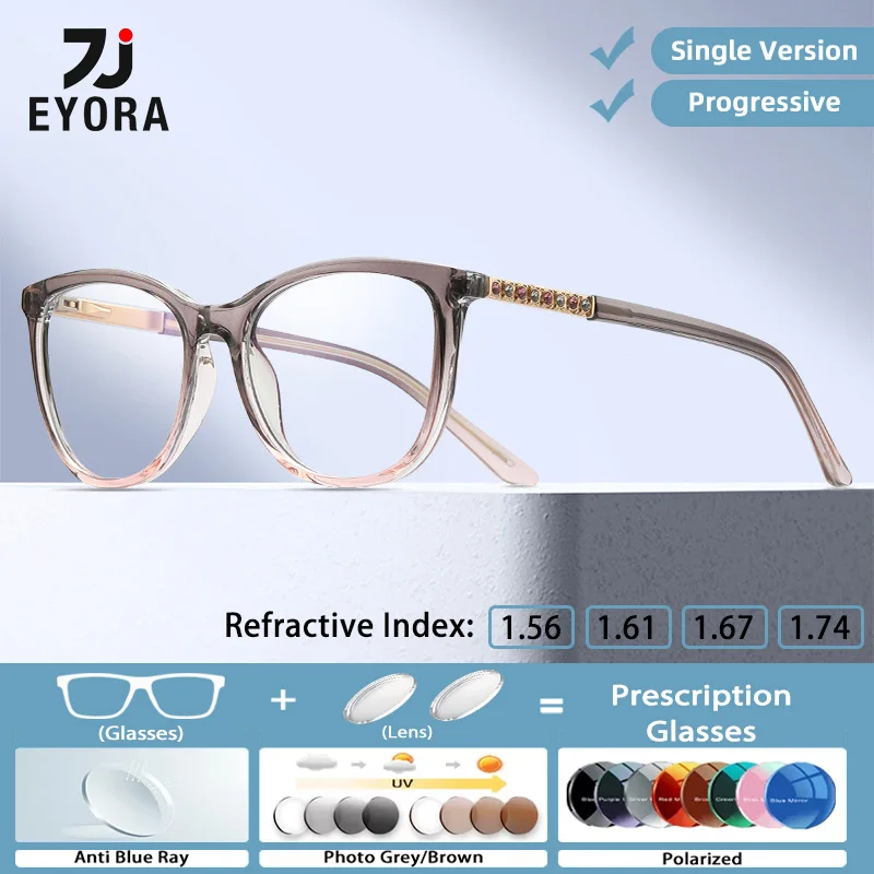 

EYORA Currents Round Women Fashion Reading glasses Myopia Eyewear Hyperopia Anti Blue Ray Progressive Photochromic Eyewear Lens