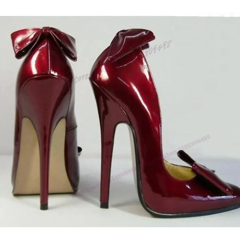 

Wine Red Bow Knot Extreme High Heels Pumps Pointed Toe Shoes for Women Thin High Heels Sexy Lady Shoes 2023 Zapatos Para Mujere