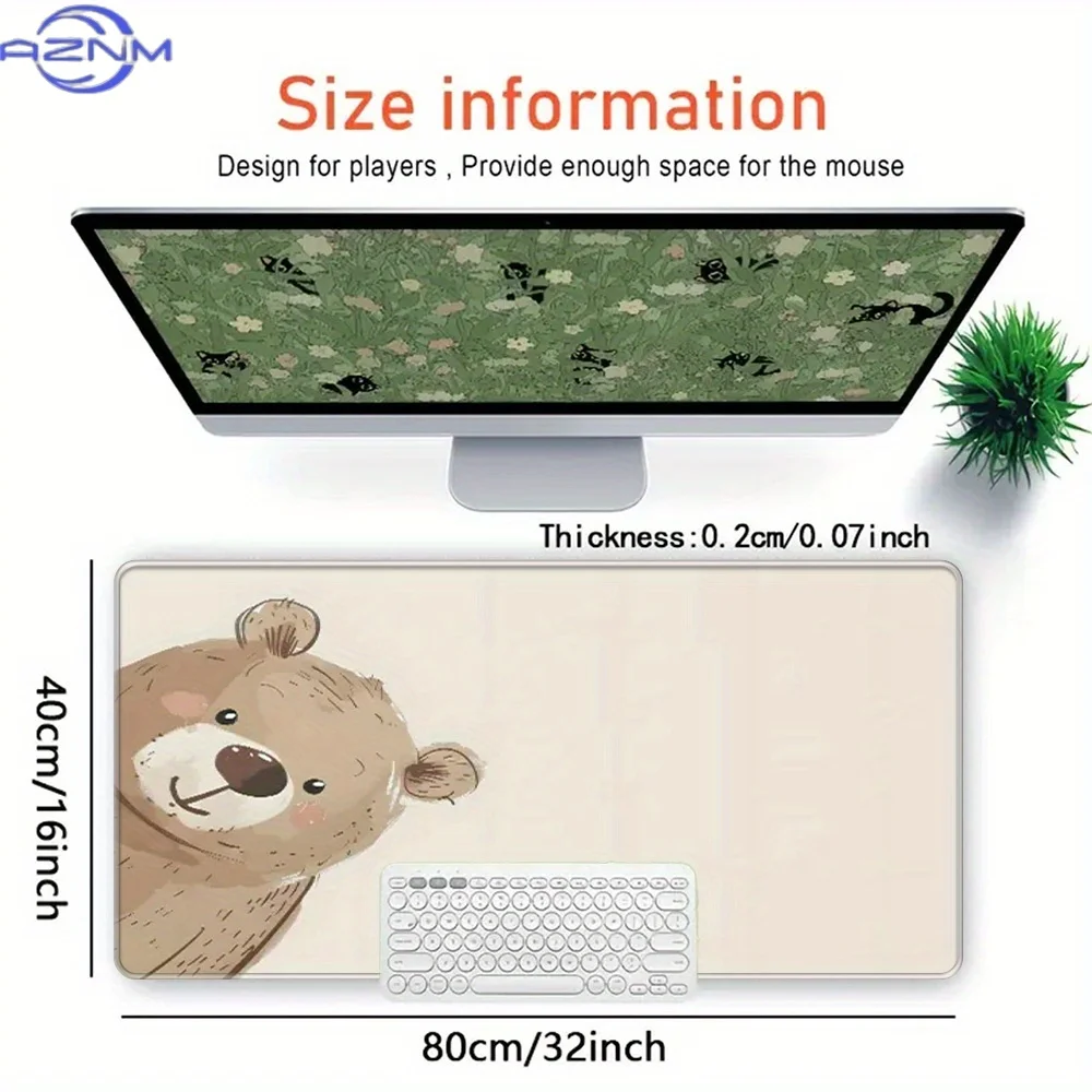 1pc Cute Peeking Bear Design 81.28x40.64cm Mouse Pad - Optimized Polyester Texture & Steady Grip for Gaming, Work, Browsing - Du