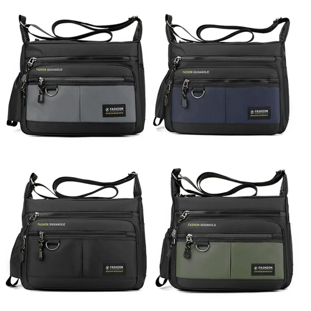 Outdoor Nylon Messenger Bag Square Shape Multi-layer Travel Crossbody Bags Large Capacity Zipper Shoulder Bag Men