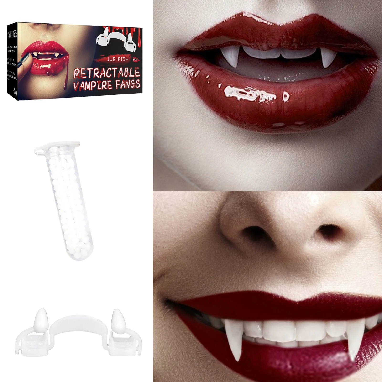 Halloween Retractable Vampire Fangs Masquerade Party Horror Zombie Teeth Fangs Cosplay Costume DIY Halloween Decor Prop