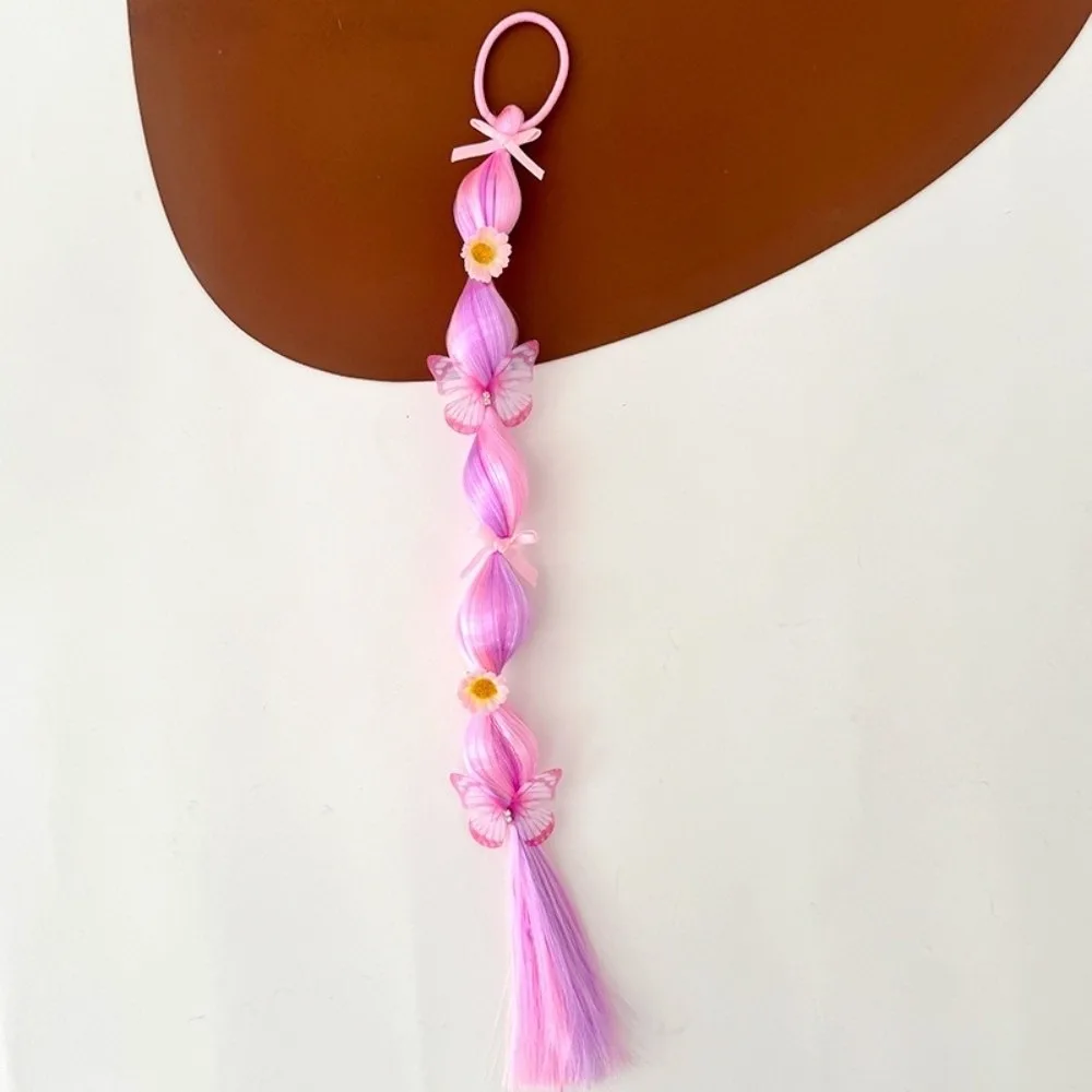 Colorful Kids Braided Hair Ponytail Braided Ponytail Extension Kids Hair Extensions Elastic Band Princess Hair Accessories