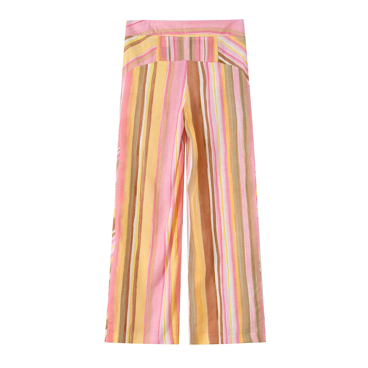 HH Damen Sommer Bunt Gestreifte Weite Hose mit Hohem Bund, Bodenlange Hose für Freizeit, Resort, Strand und Business – Detail 3