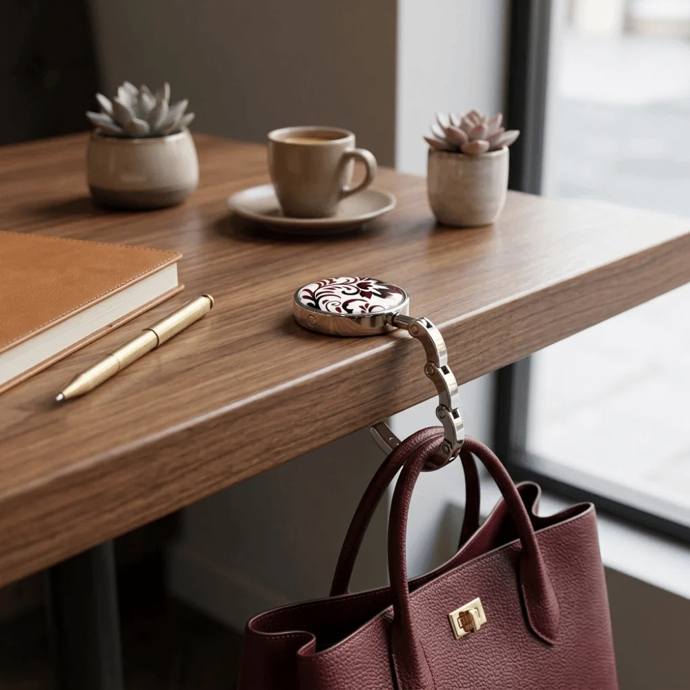 Practical Accessory Portable Purse Hook Marble Pattern Folding Table Handbag Holder Non Slip Alloy Bag Hanger Outdoor Activities