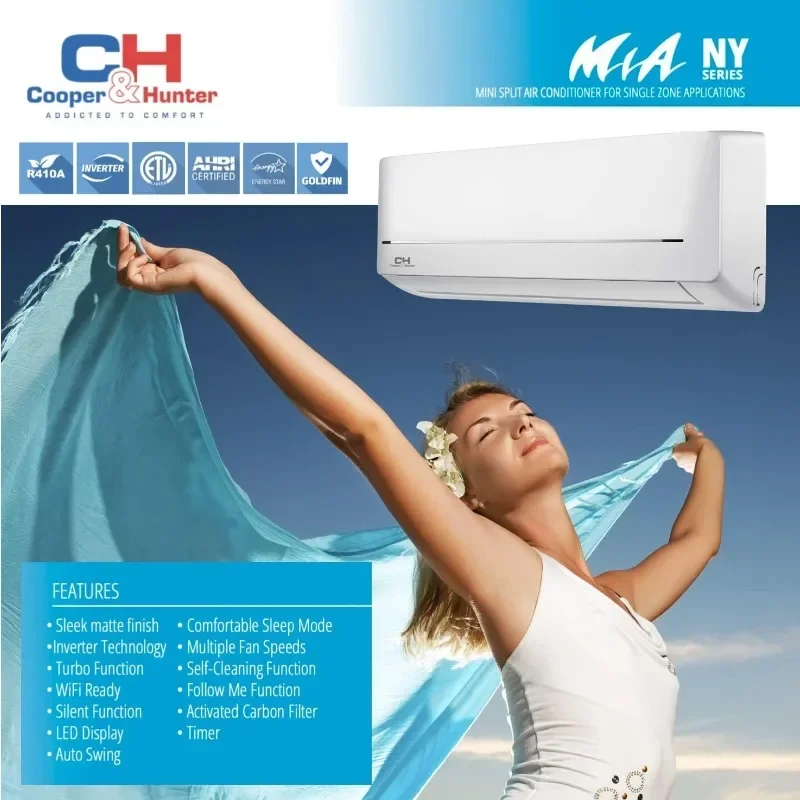 MIA Series, Mini Split Air Conditioner and Heater, 9,000 BTU, 115V, 21.5 SEER2, Wall Mount Ductless