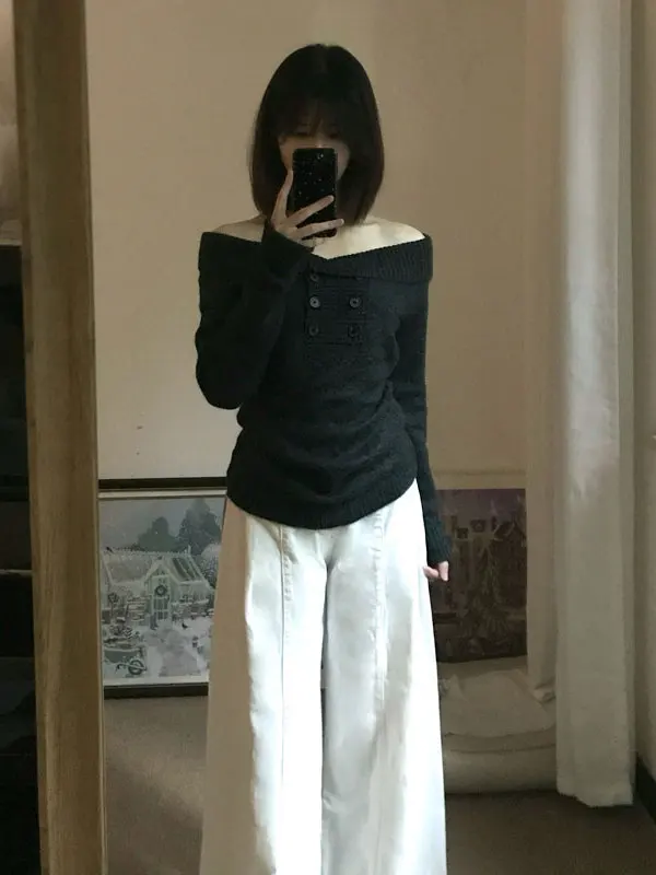 

Сексуальный вязаный свитер на одно плечо с длинным рукавом, облегающий, зимний дизайн, повседневная одежда для женщин, молодежный стиль, Pure Desire Sle