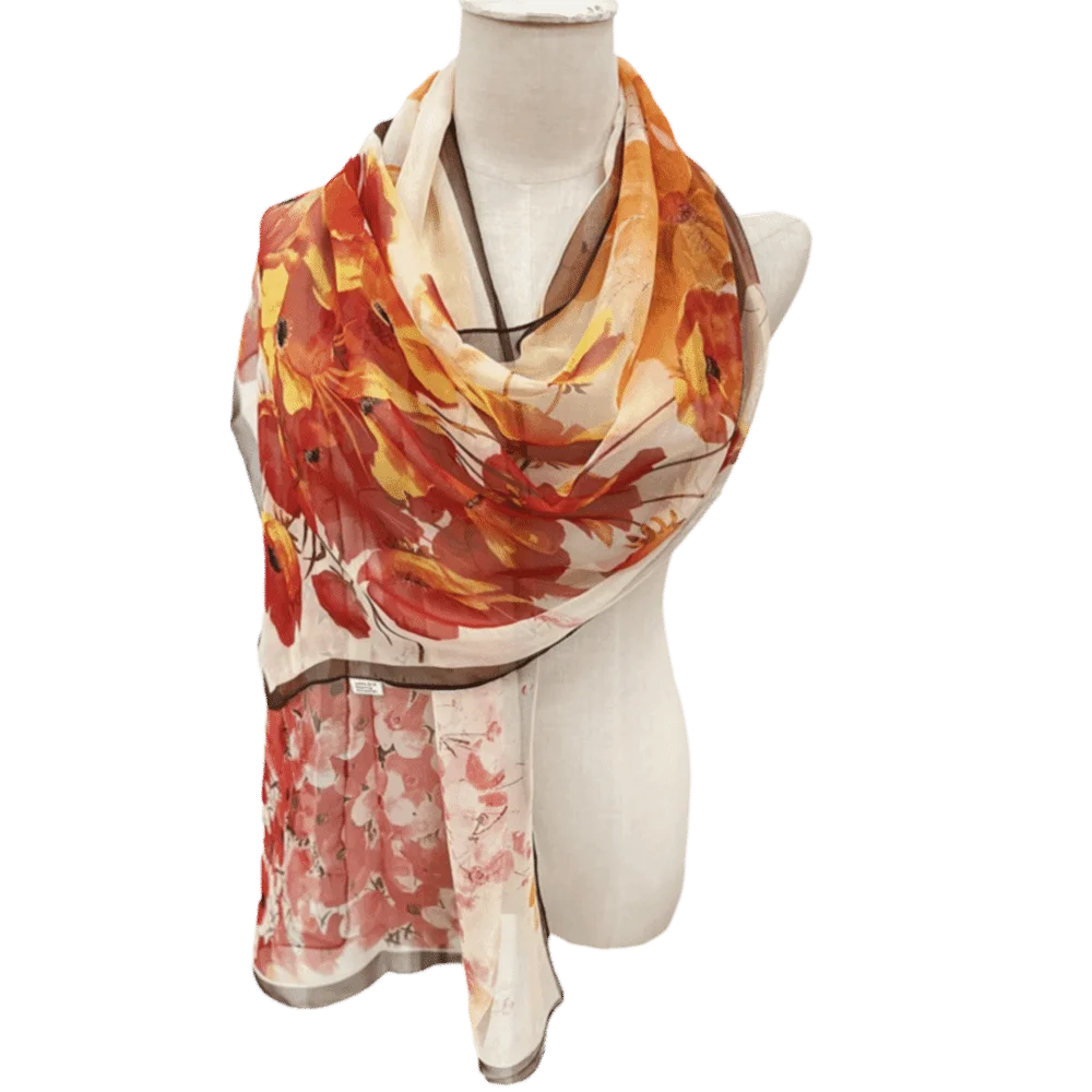 

Summer Embroidered Silk Scarf Sun-Resistant Breathable Long Wraps Silk Smooth Sunscreen Hijab for Women
