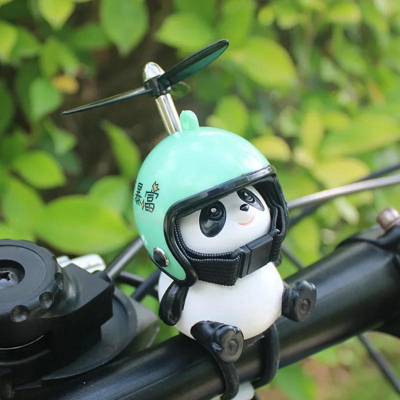 Motorcycle Handlebar Decoration Bike Electric Cute Panda Cartoon With Helmet Airscrew Ornaments Riding Equipment Accessories