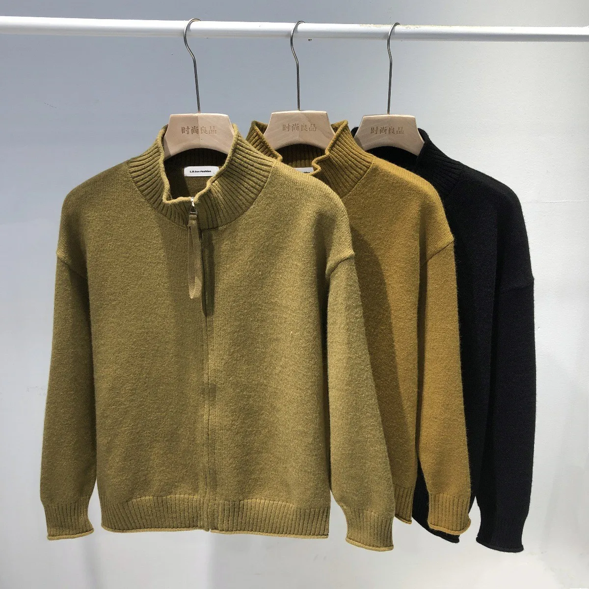 

Zippered Knitted Casual Men's Sweater Jaet Stand Collar Faionable Autumn Winter New Sle Youth Men's Clothing Retro Sle