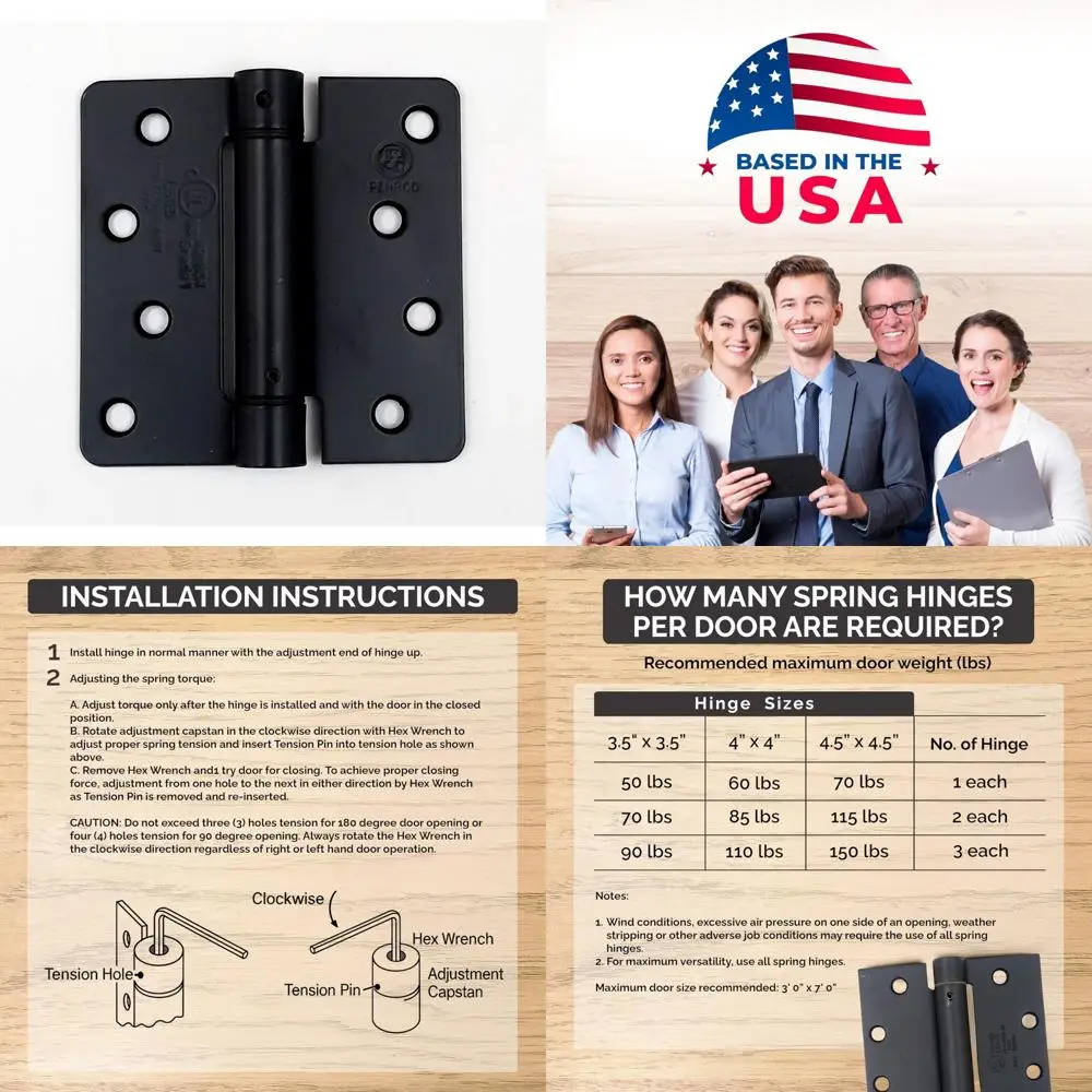 

Self-Closing Adjustable 4 Inch Flat Black Spring Hinges for 2-3 Doors, 6-Pack