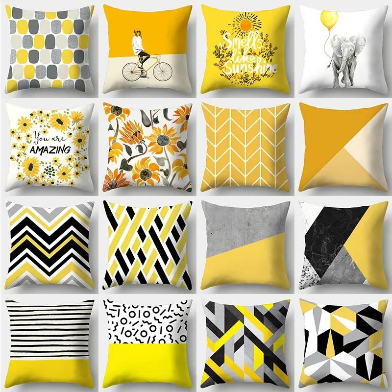 Yellow series Pillowcase 45cmX45cm Square Sofa Pillow Cover Creative Sun Flower Cushion