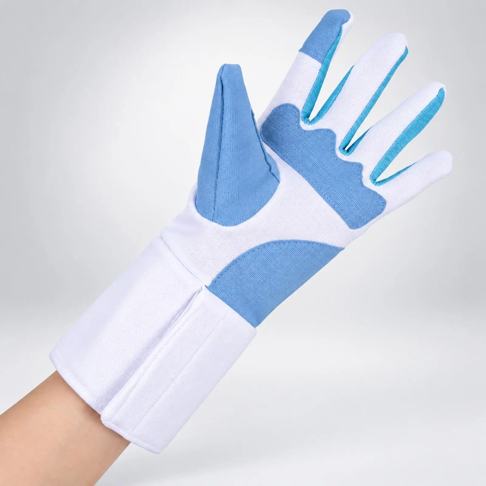 Durable Fencing Mitt for Training Sessions Knitted Fabric Glove with Blue Palm Guards and Separated Fingers for Grip