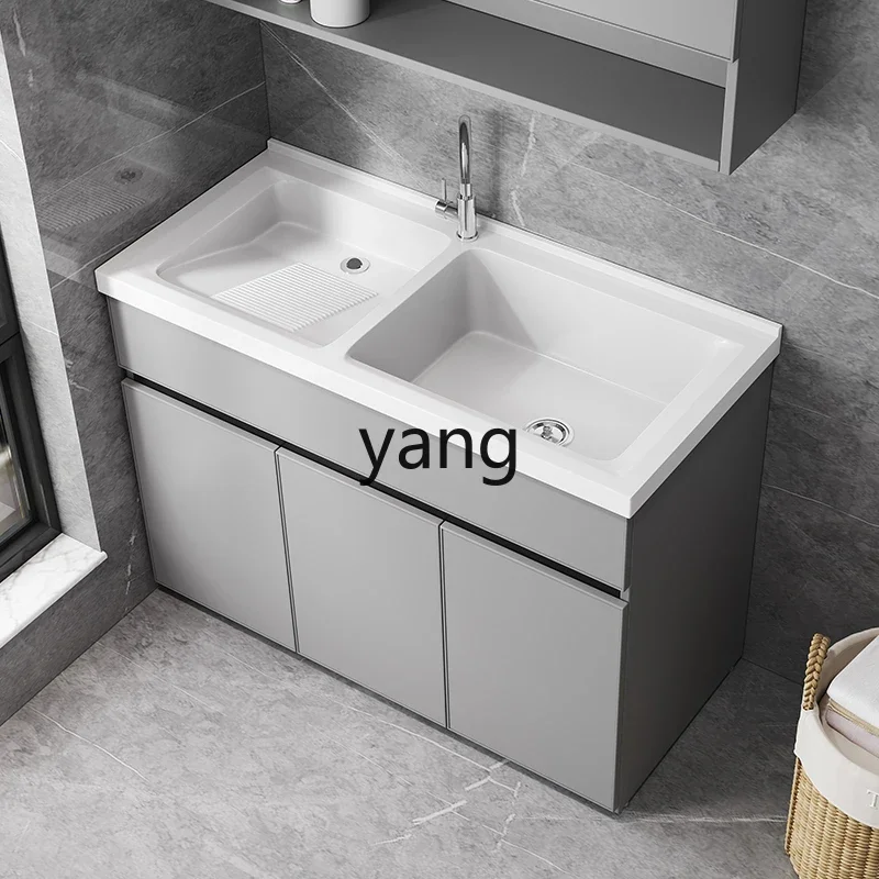 

LTT Laundry Cabinet Integrated Double Basin Artificial Quartz Stone Laundry Pool with Rubbing Board