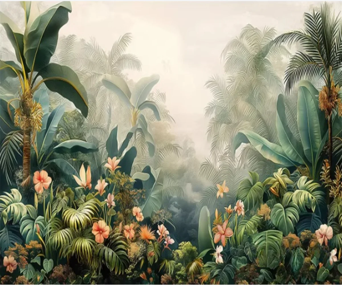 

Высококачественные обои на заказ с изображением тропического леса Юго-Восточной Азии, листьев деревьев и пейзажа, 3D-обои для стен.