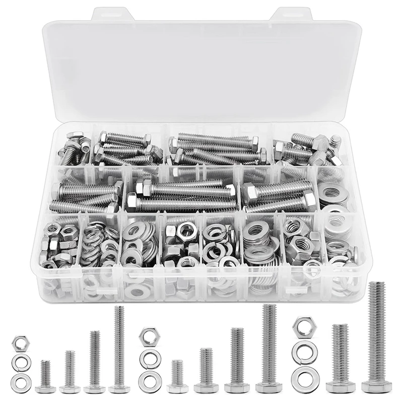 246Piece Hex Head Nuts And Bolts Assortment Kit, Stainless Steel 1/4-20, 5/16-18,3/8-16