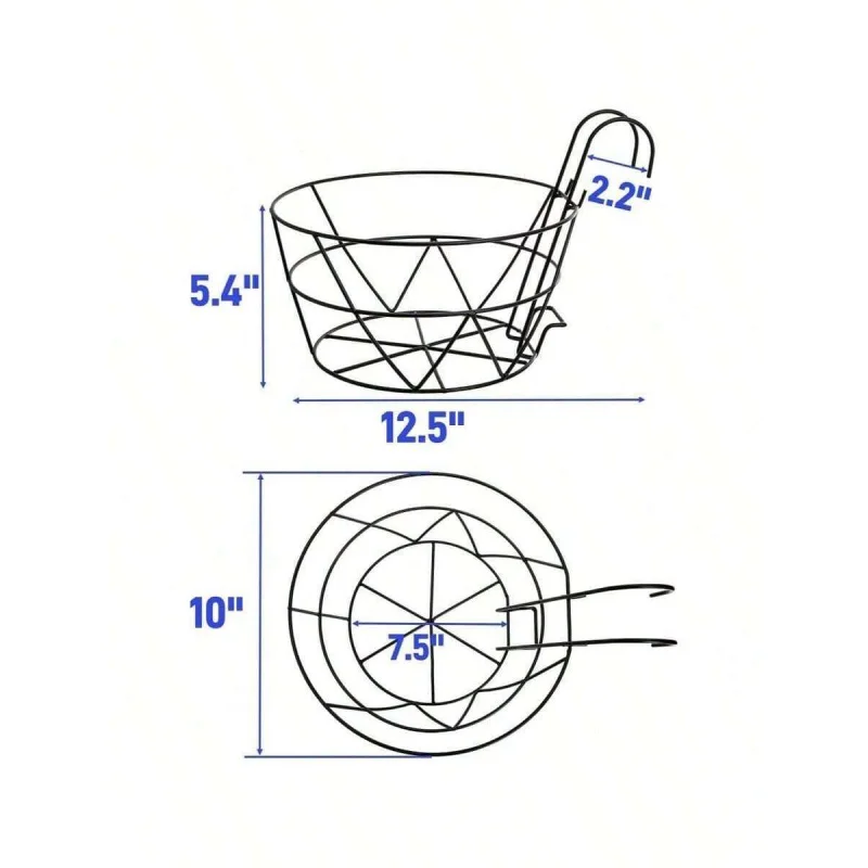3 Pack Railing Planter Holders, 10 Round Iron Hanging Fence Pot Basket, Over Rail Indoor Outdoor Plant Hanger Rack.