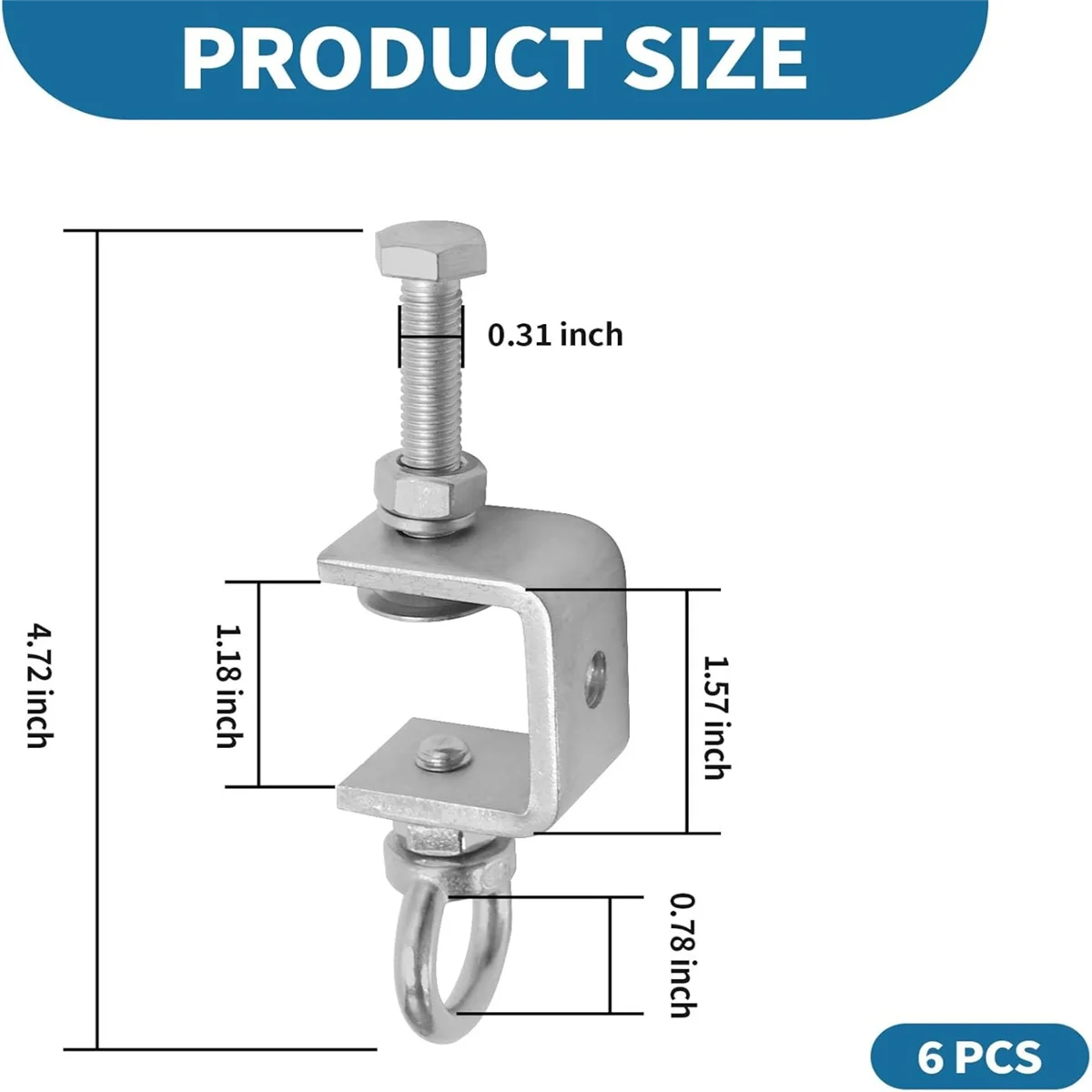 

【New User Coupon】6 Pcs 1" 25mm C-Clamps, Stainless Steel Beam Clamp with M8 Stainless Steel Screw Ring, I-Beam Design U-Clamps