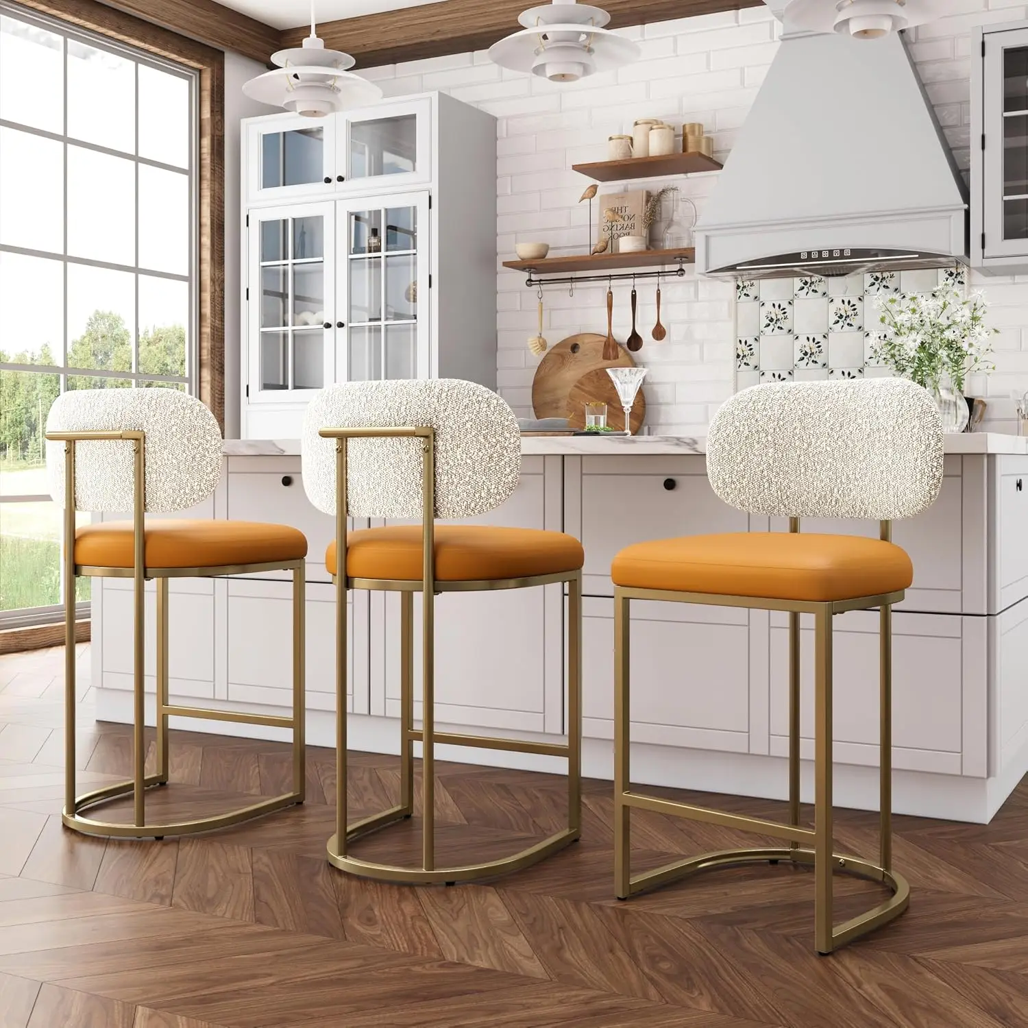 Bar Stools Set of 3, Counter Height Barstools with Back, 24 Inch, Customized