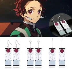 Anime Cosplay Costume Earring Pendant Kimetsu No Yaiba Tanjirou Kamado Earrings Cosplay Accessores Keychain Gift