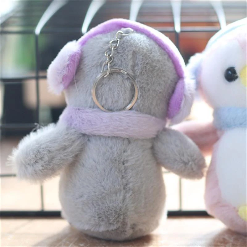 Sweet Cute Earphones Little Penguin Plush Doll Keychain Pendants Girly Bag Hanging Ornaments Stuffed Toy Kids Gifts