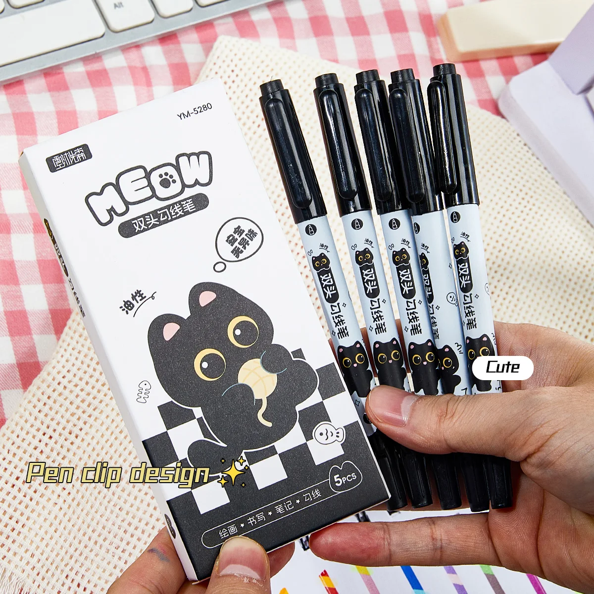 5-teiliges Set Doppelspitzen-Marker in Schwarz, Feine & Pinselspitzen-Kunststifte zum Zeichnen, Kalligrafieren, Journaling, Malen für Erwachsene & Weihnachten